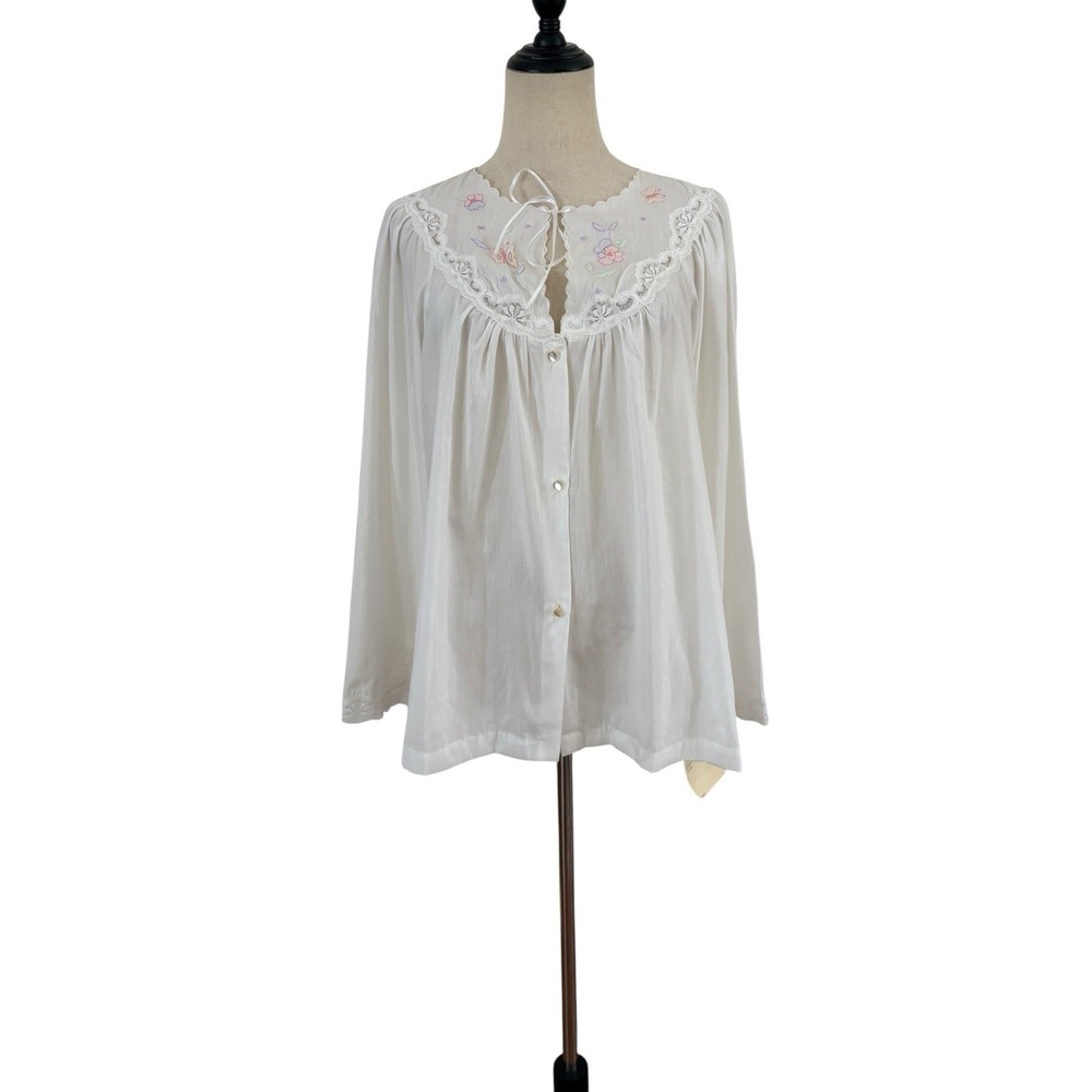 NWT Vtg Barbizon Lazy Cassie‎ Top M White Embroidered Floral Lace Cottagecore
